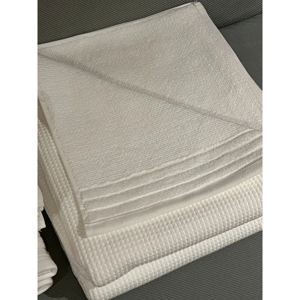 Hotel Balfour Bath Towel Set White Waffle Textured Cotton 9 Piece Set NEW